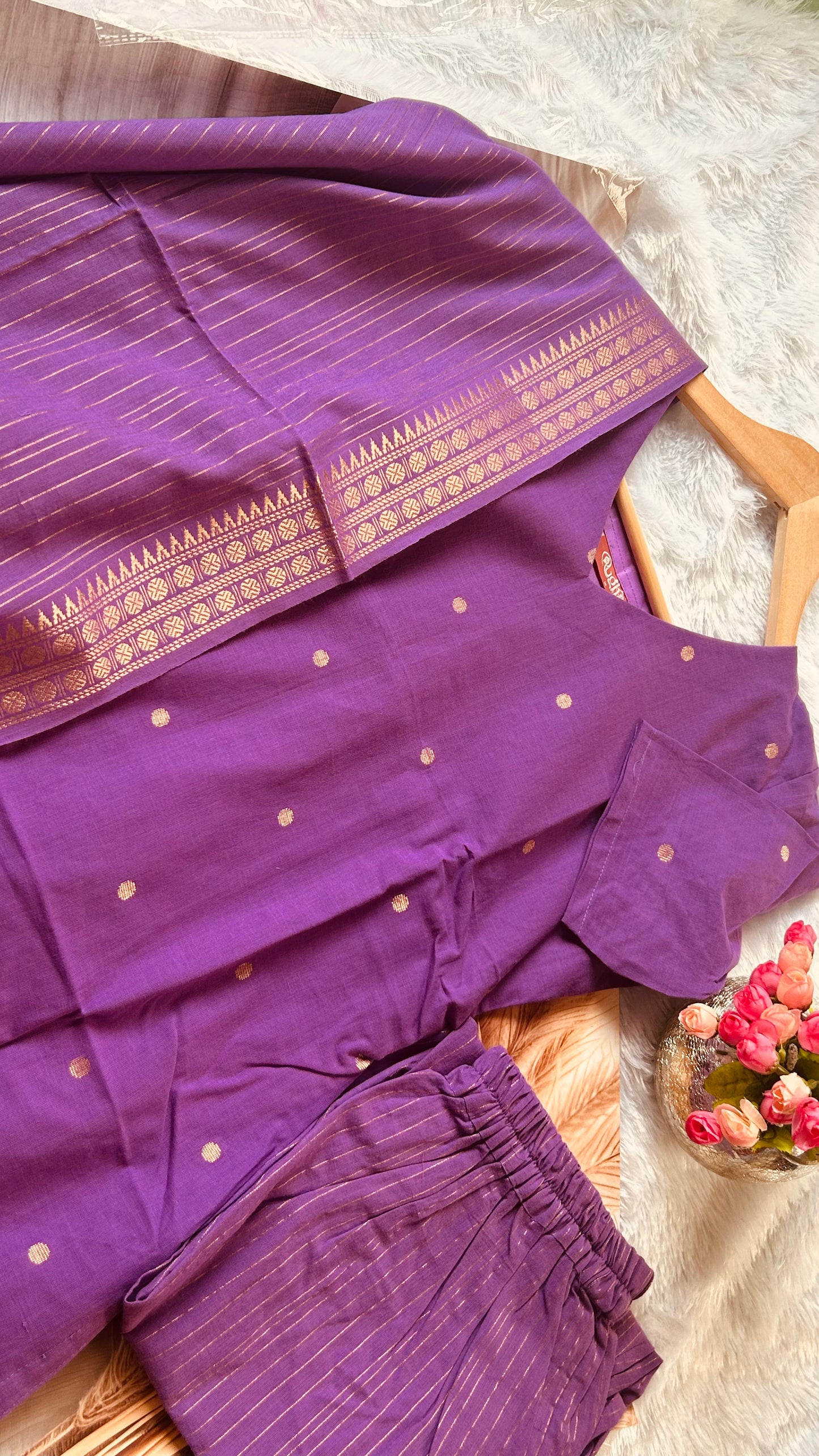 RUGHA 02 - Violet Handloom Cotton Self Weaved Suit Set
