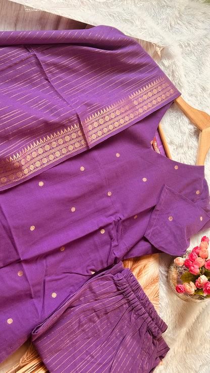 RUGHA 02 - Violet Handloom Cotton Self Weaved Suit Set