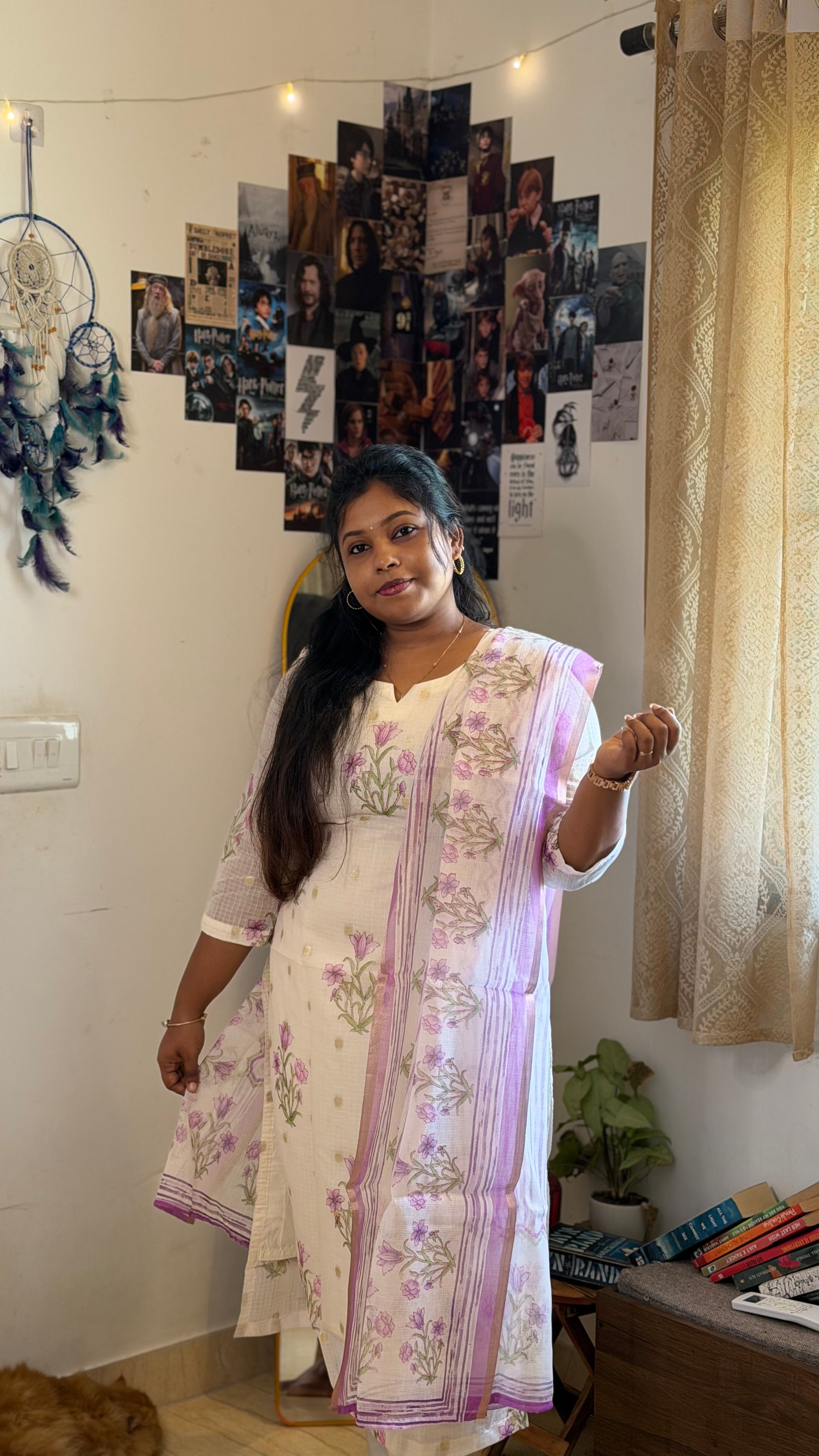 RUGHA 13 - White Kota Doria Silk cotton floral set