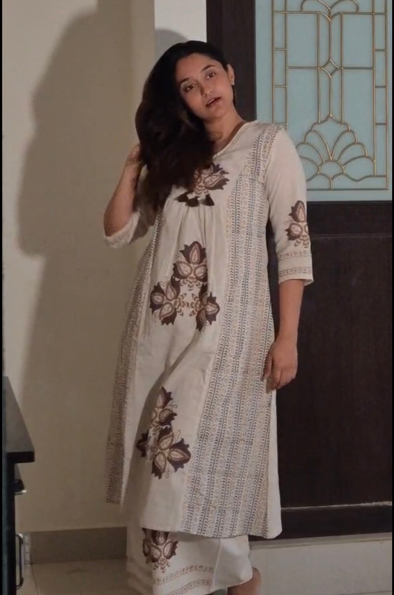 RUGHA 31 - Natural Beige Block Printed Kurta Set