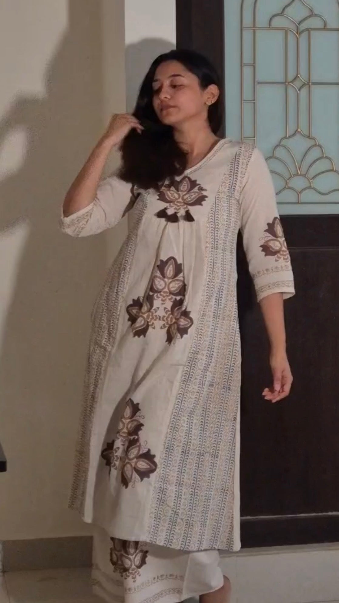 RUGHA 31 - Natural Beige Block Printed Kurta Set