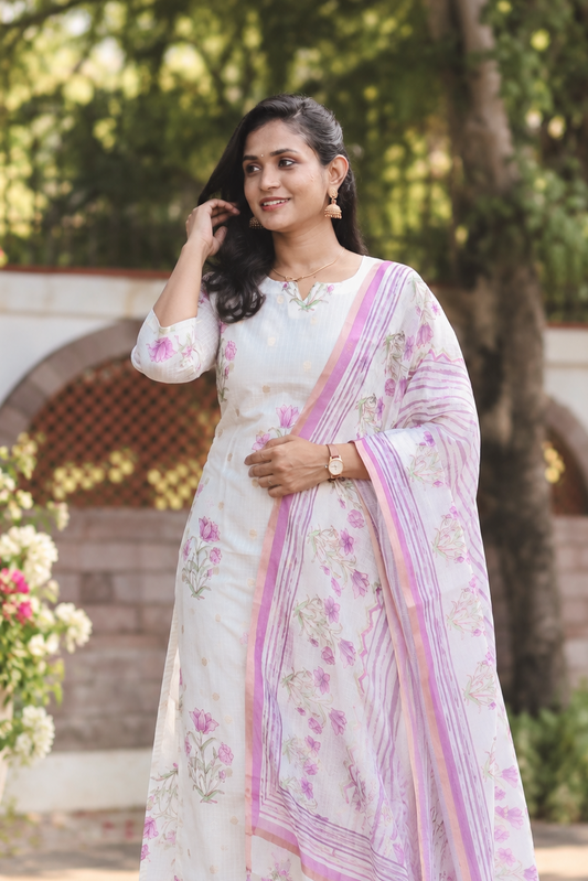 RUGHA 13 - Floral Kota Doria Kurti