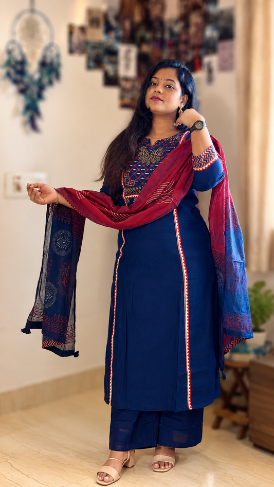 RUGHA 29 - Royal Blue Khadi Cotton Suit Set