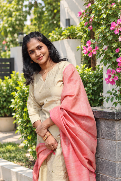 RUGHA 12 - Ivory Handloom kurti Set