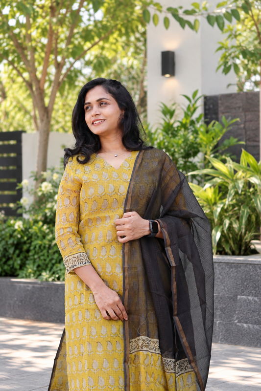 RUGHA 14 - Mustard Yellow Kota doria cotton