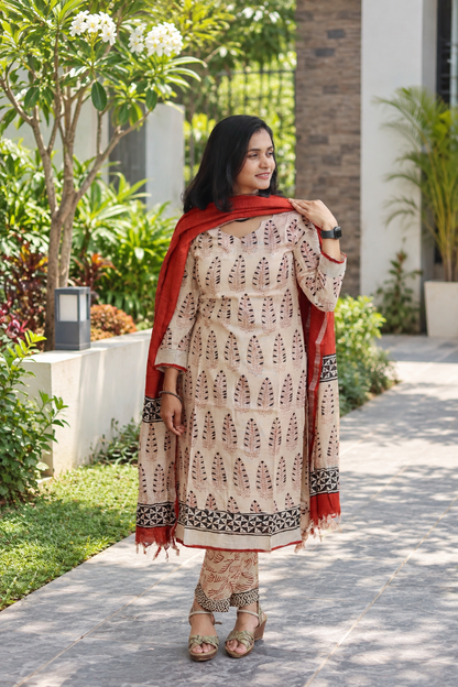 RUGHA 16 - Linen Cotton Hand Block kurti Set