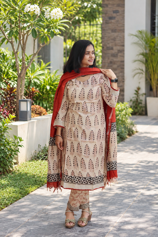 RUGHA 16 - Linen Cotton Hand Block kurti Set