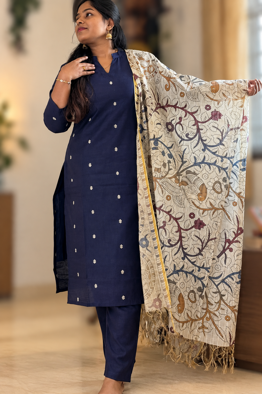 RUGHA 21 - Navy Blue Raw Silk Kurti Set