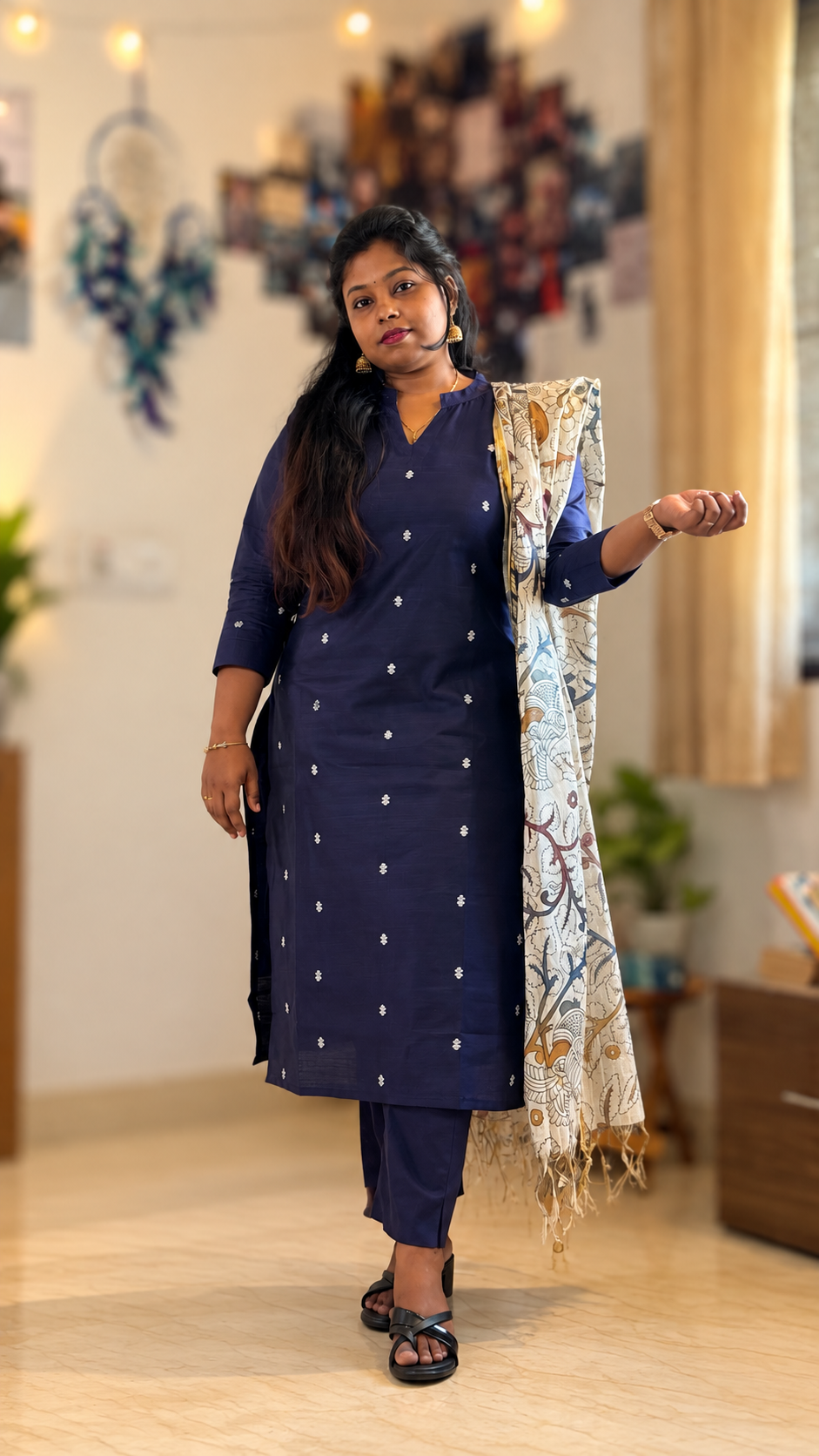 RUGHA 21 - Navy Blue Raw Silk Kurti Set
