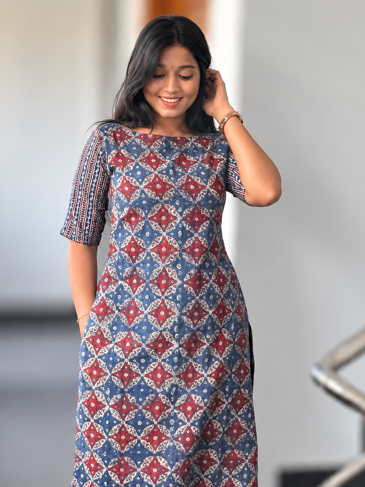 RUGHA 39 - Indigo Muse Ajrakh Kurti Top