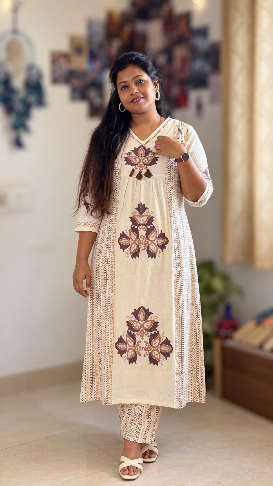 RUGHA 31 - Natural Beige Block Print Co-Ord Set