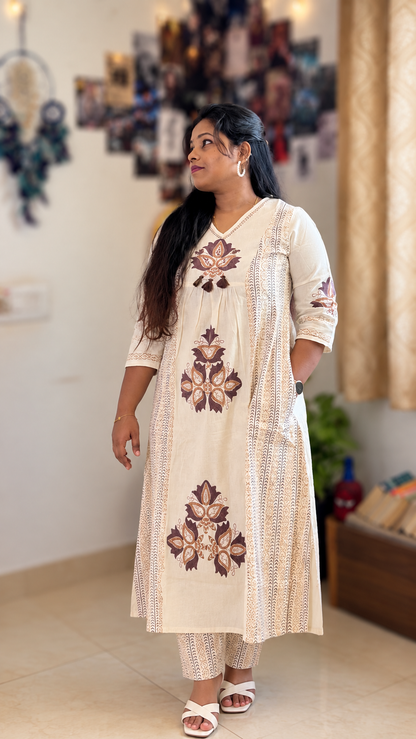 RUGHA 31 - Natural Beige Block Print Co-Ord Set