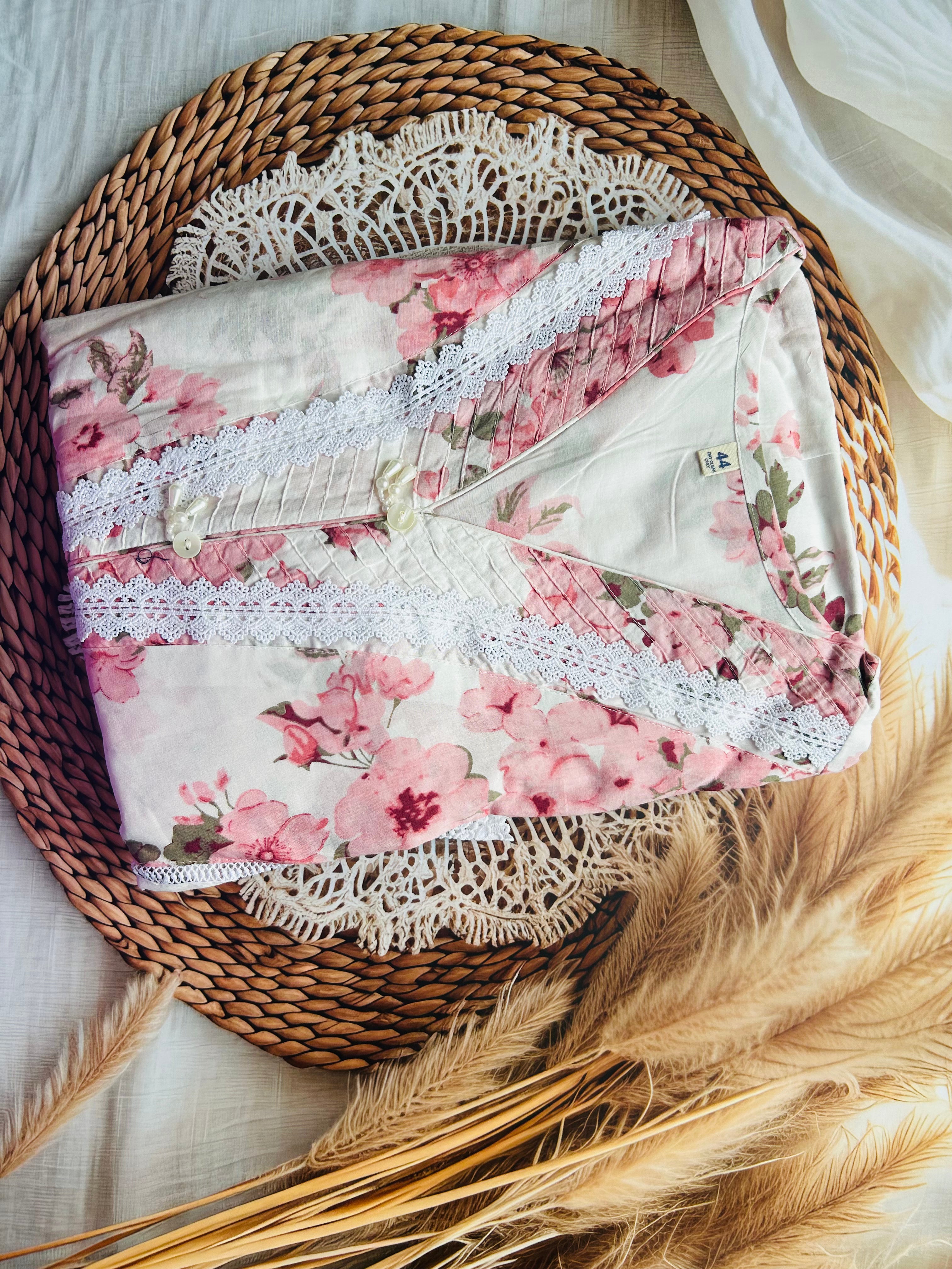 RUGHA 28 - White Blush Bloom Mul Cotton Kurti Set