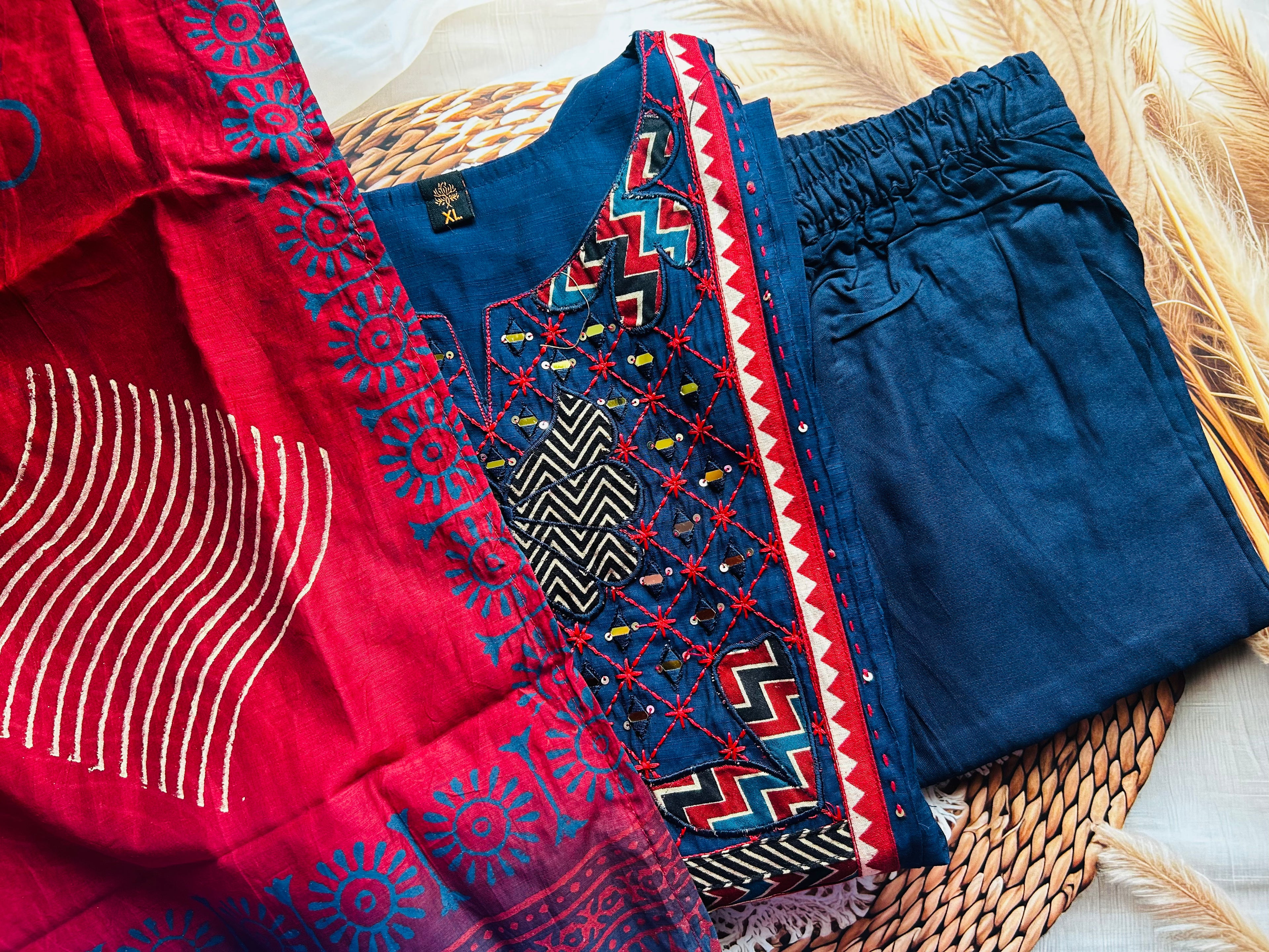 RUGHA 29 - Royal Blue Khadi Cotton Suit Set