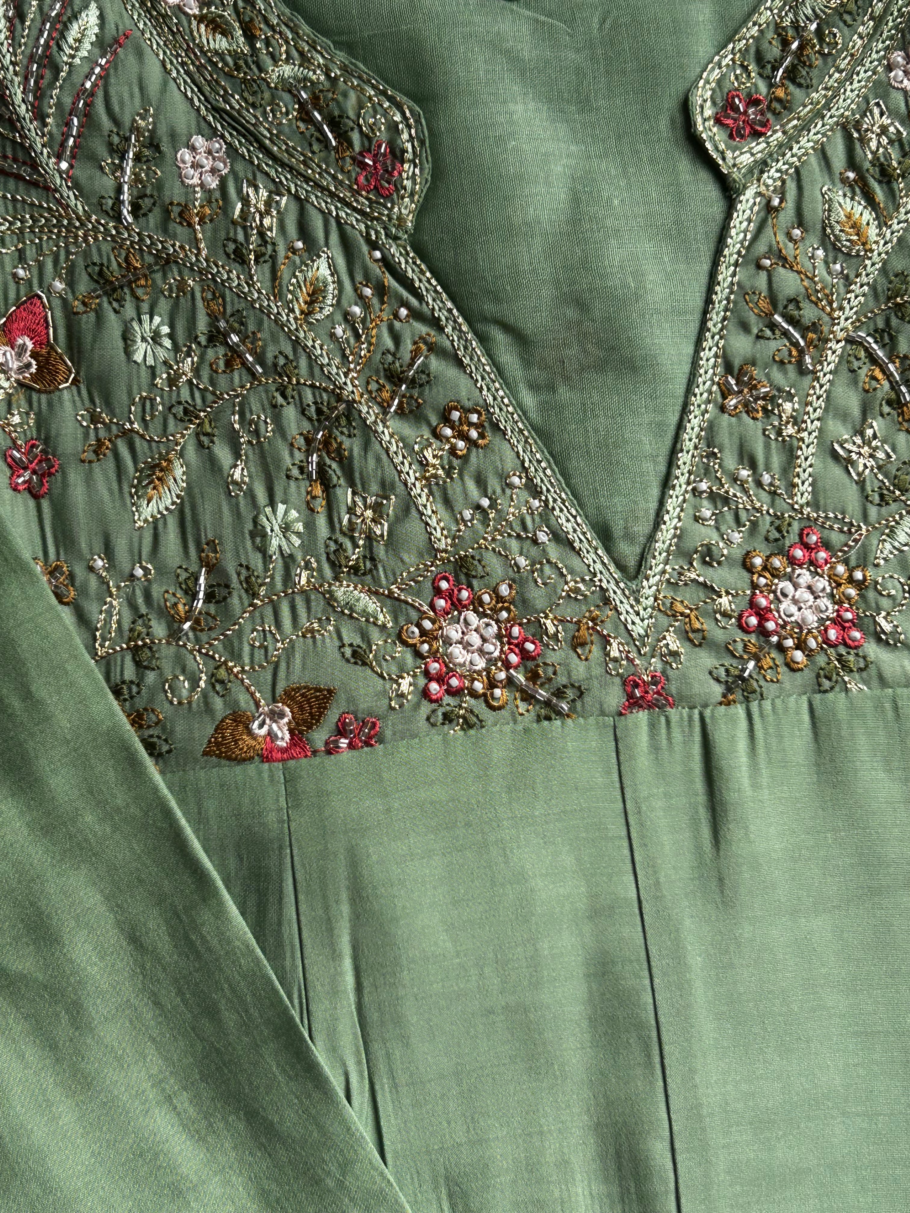 RUGHA 25 - Mint Green Embroidered Kurti Set