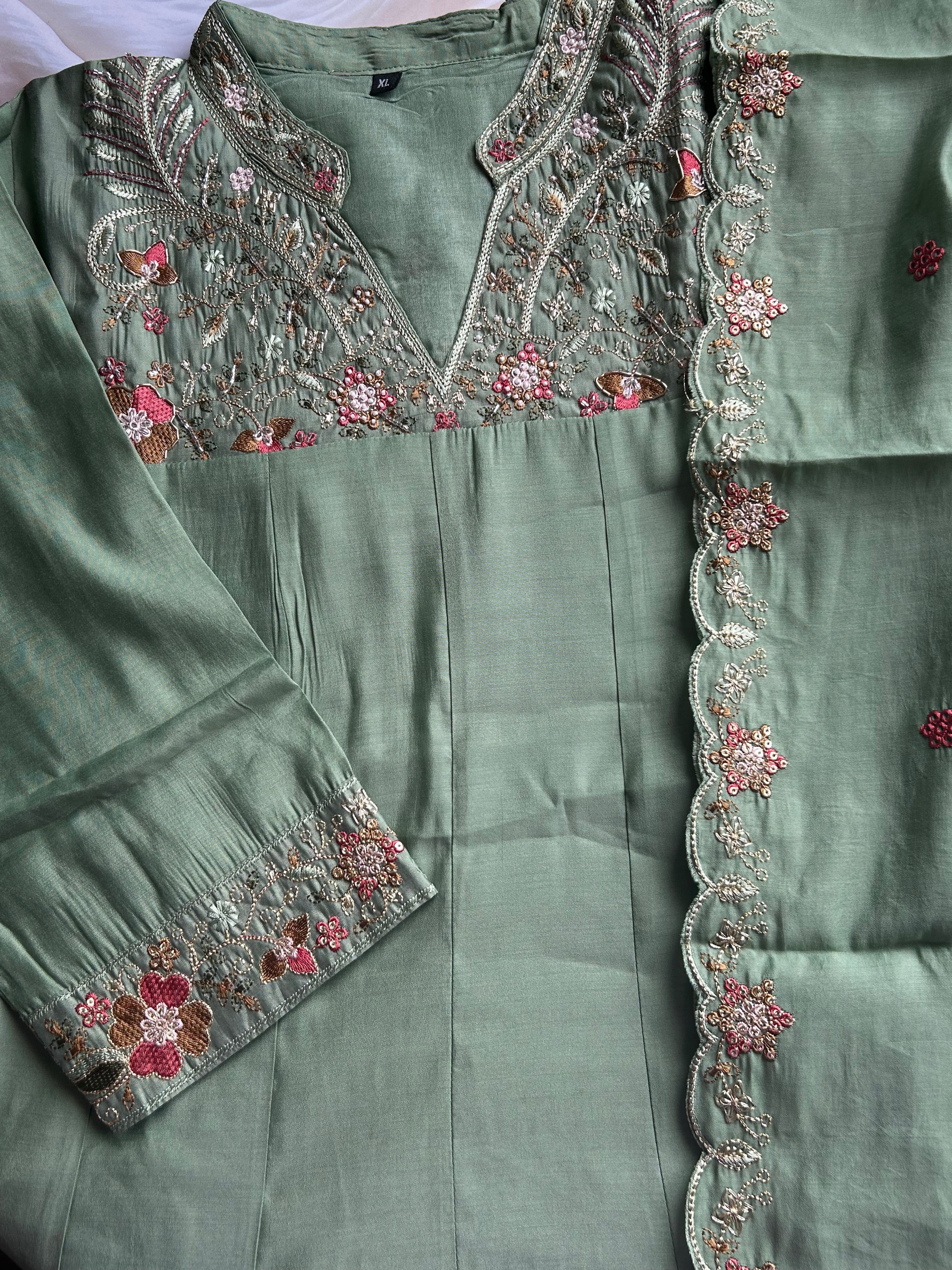 RUGHA 25 - Mint Green Embroidered Kurti Set