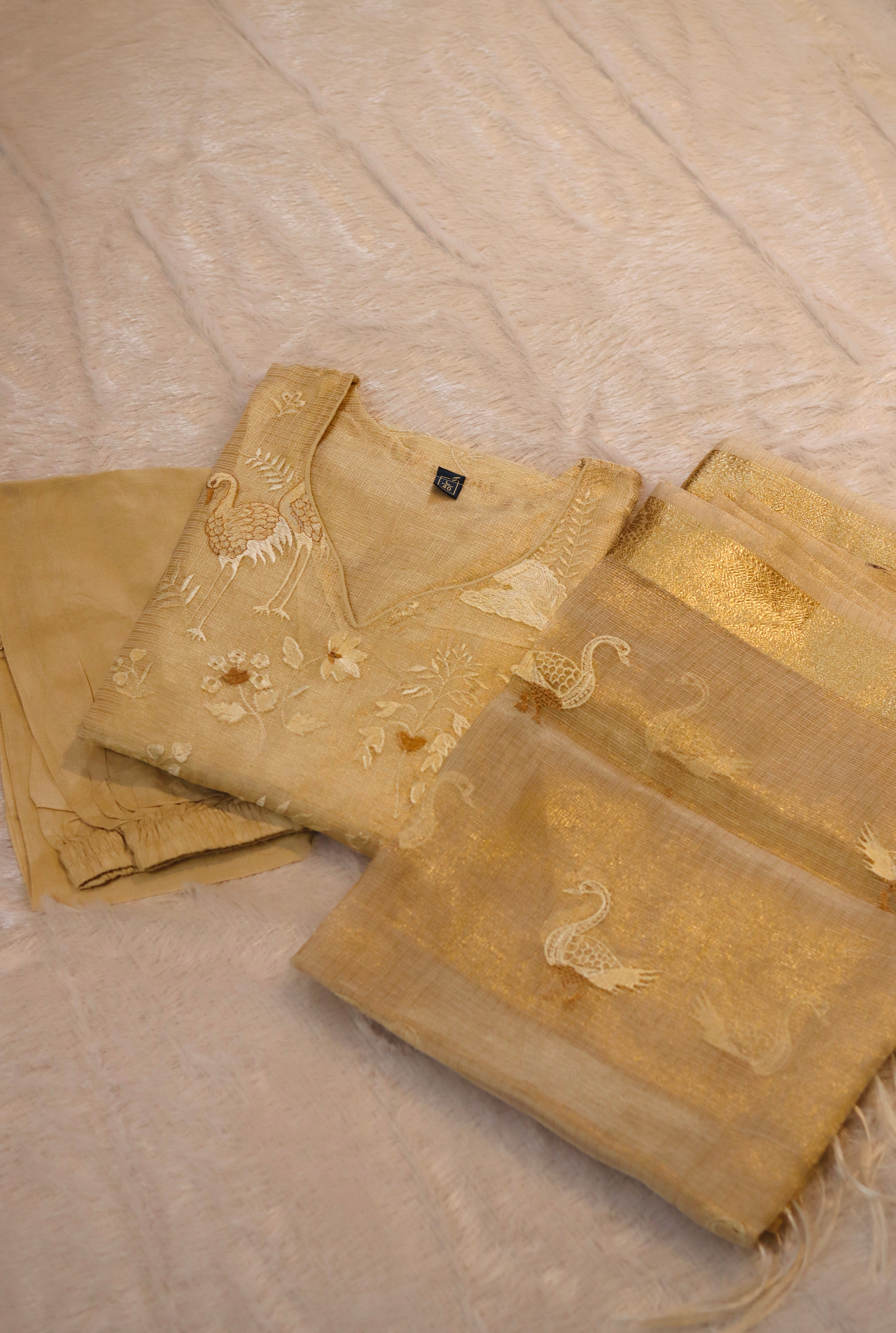 RUGHA 22 - Cream & Golden Kurti Set