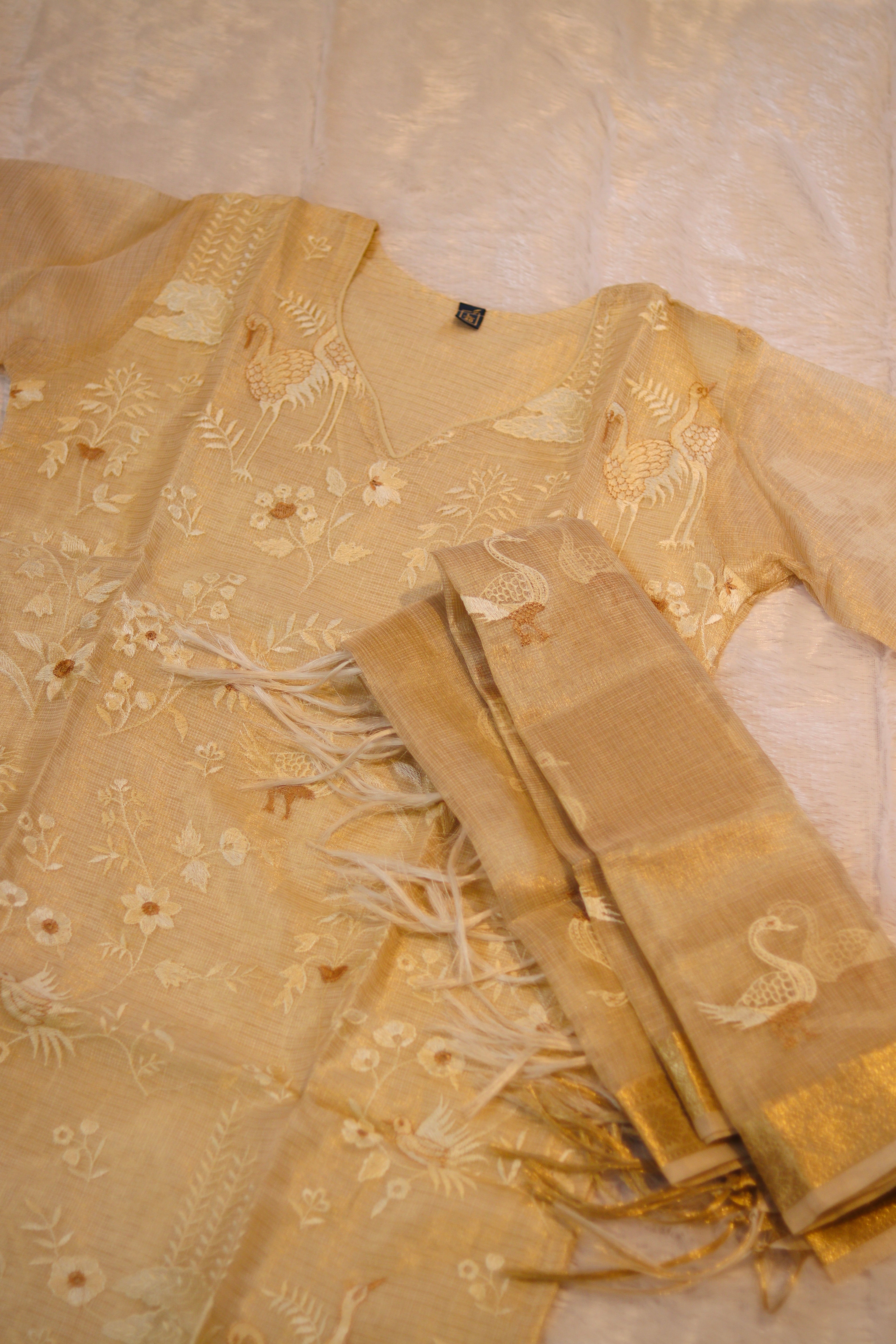 RUGHA 22 - Cream & Golden Kurti Set