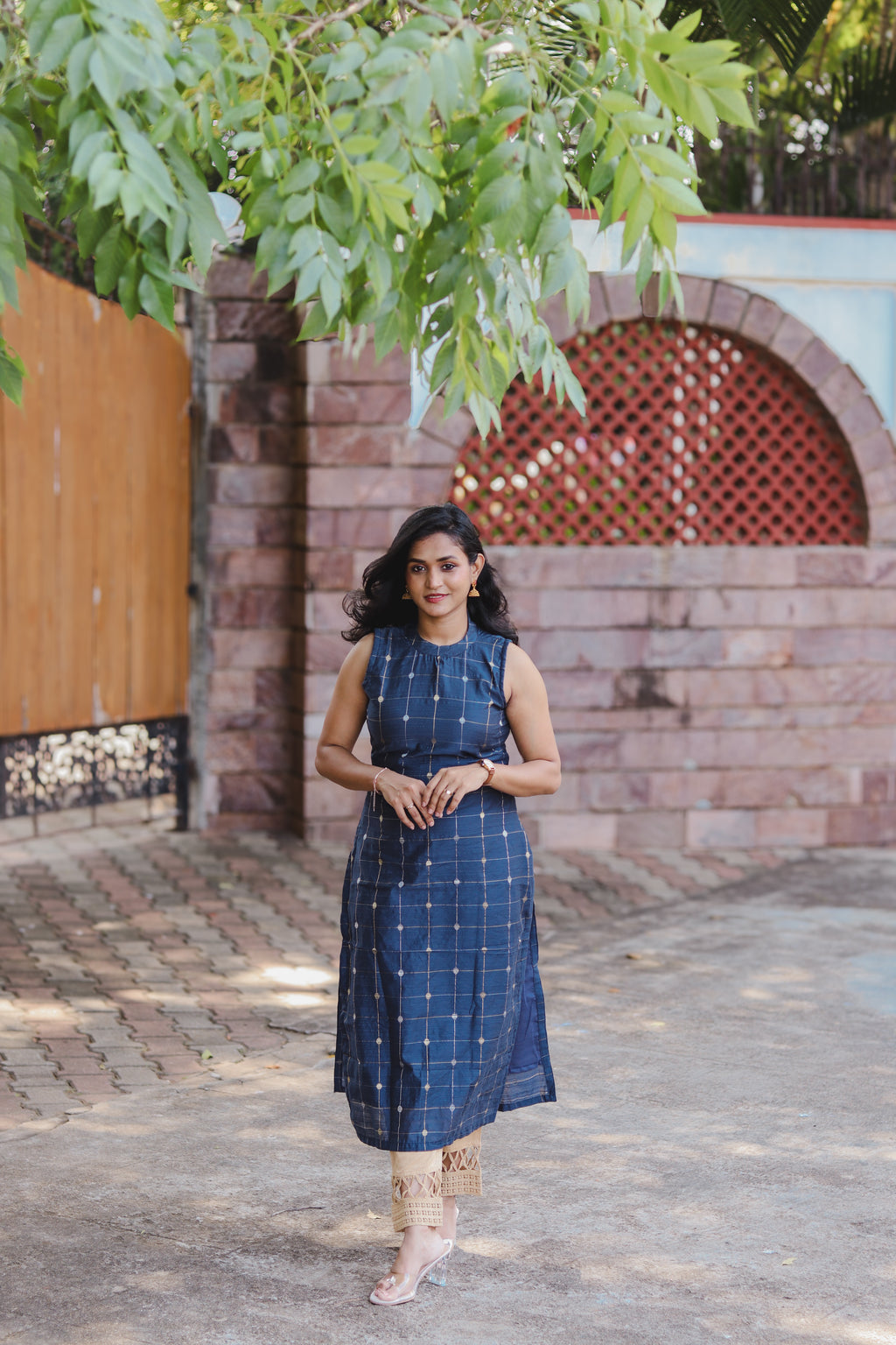 RUGHA 01 - Dark Blue Dupion Silk top with Kalamkari Duppata