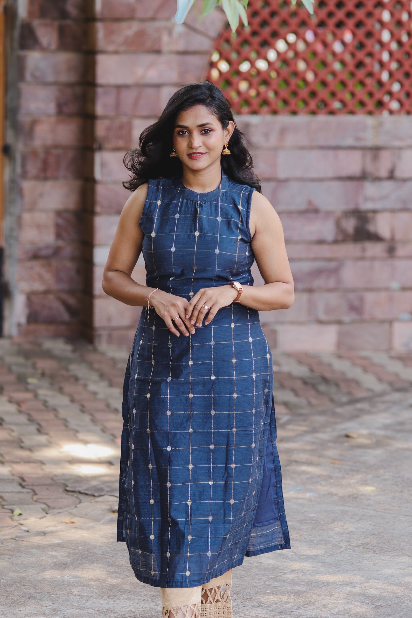 RUGHA 01 - Dark Blue Silk top with Kalamkari Duppata