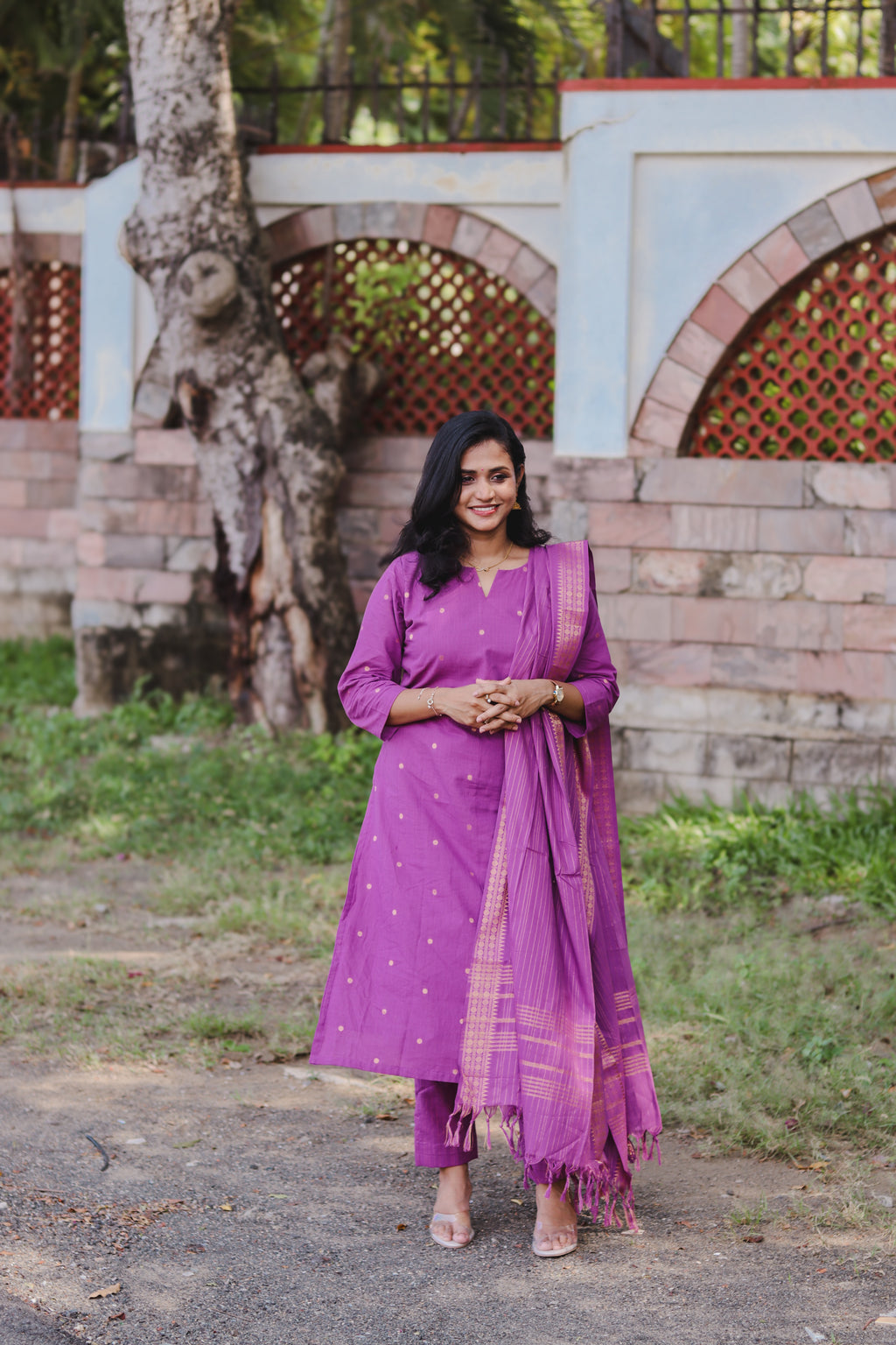 RUGHA 02 - Violet Handloom Cotton Self Weaved Suit Set