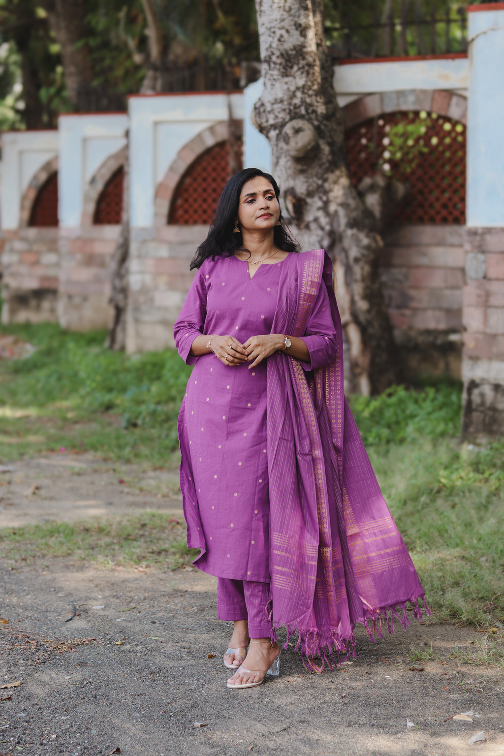 RUGHA 02 - Violet Handloom Cotton Self Weaved Suit Set