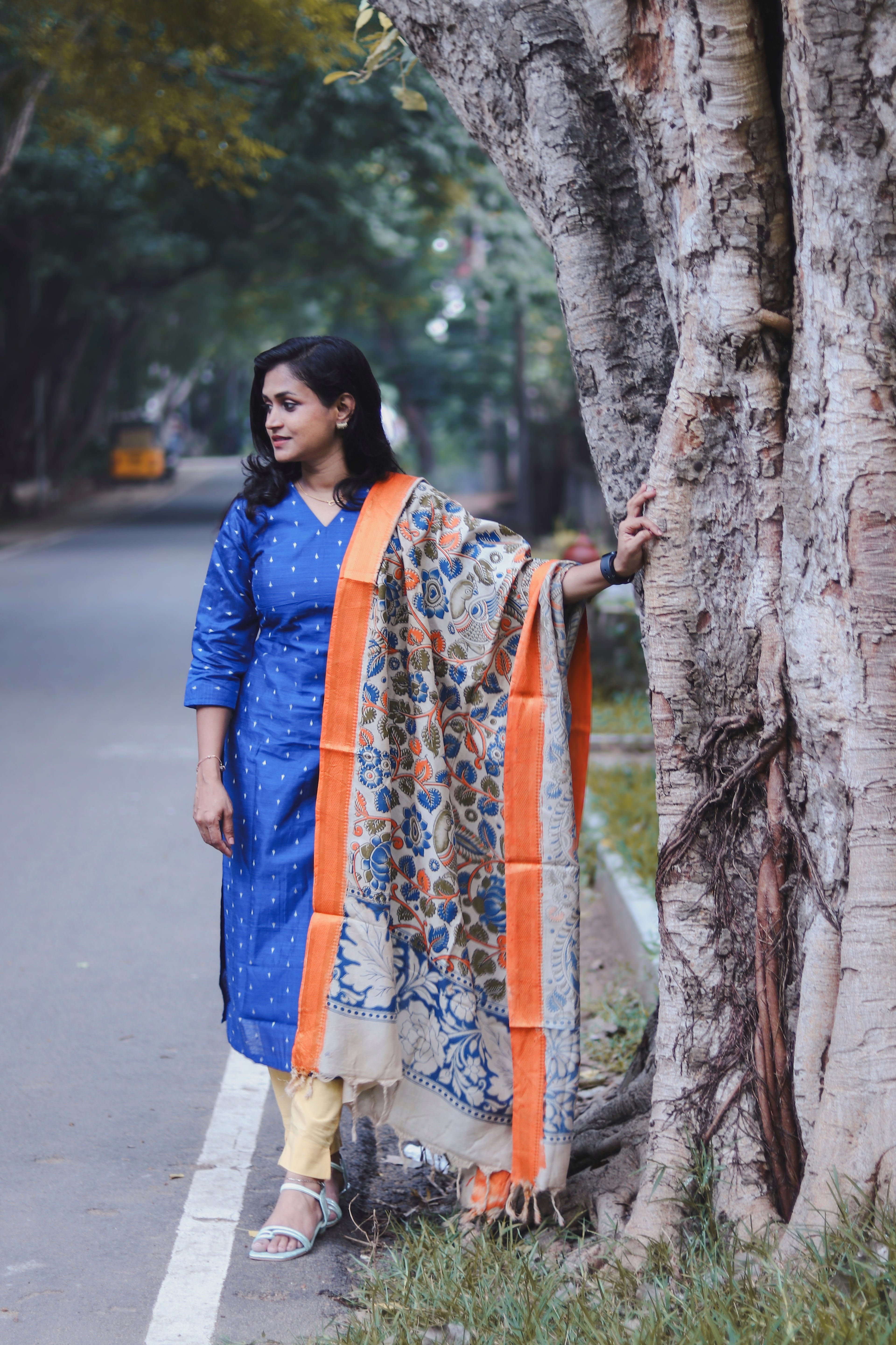 RUGHA 03 - Blue Dupion Silk top with Kalamkari Duppata
