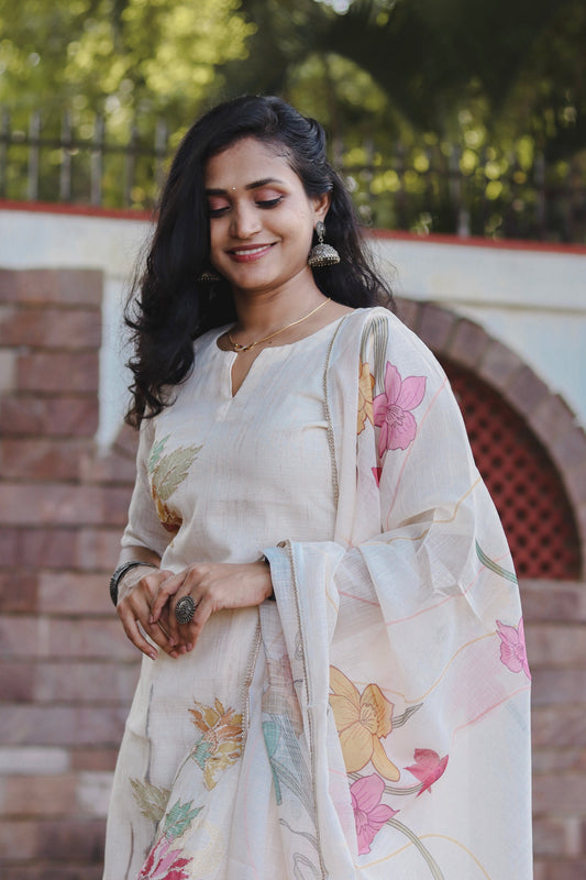RUGHA 04 - White Premium Linen Cotton Suit Set