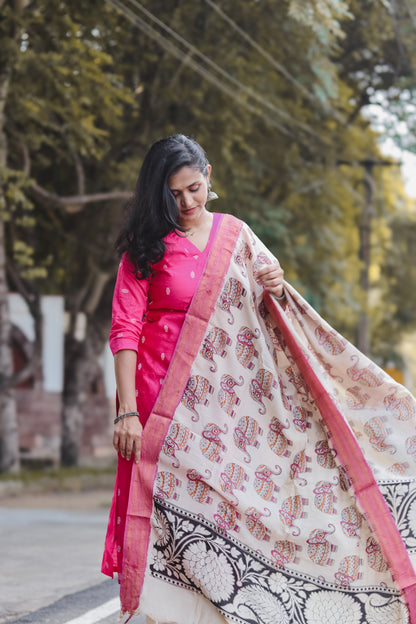 RUGHA 05 - Rani Pink Silk top with Kalamkari Duppata