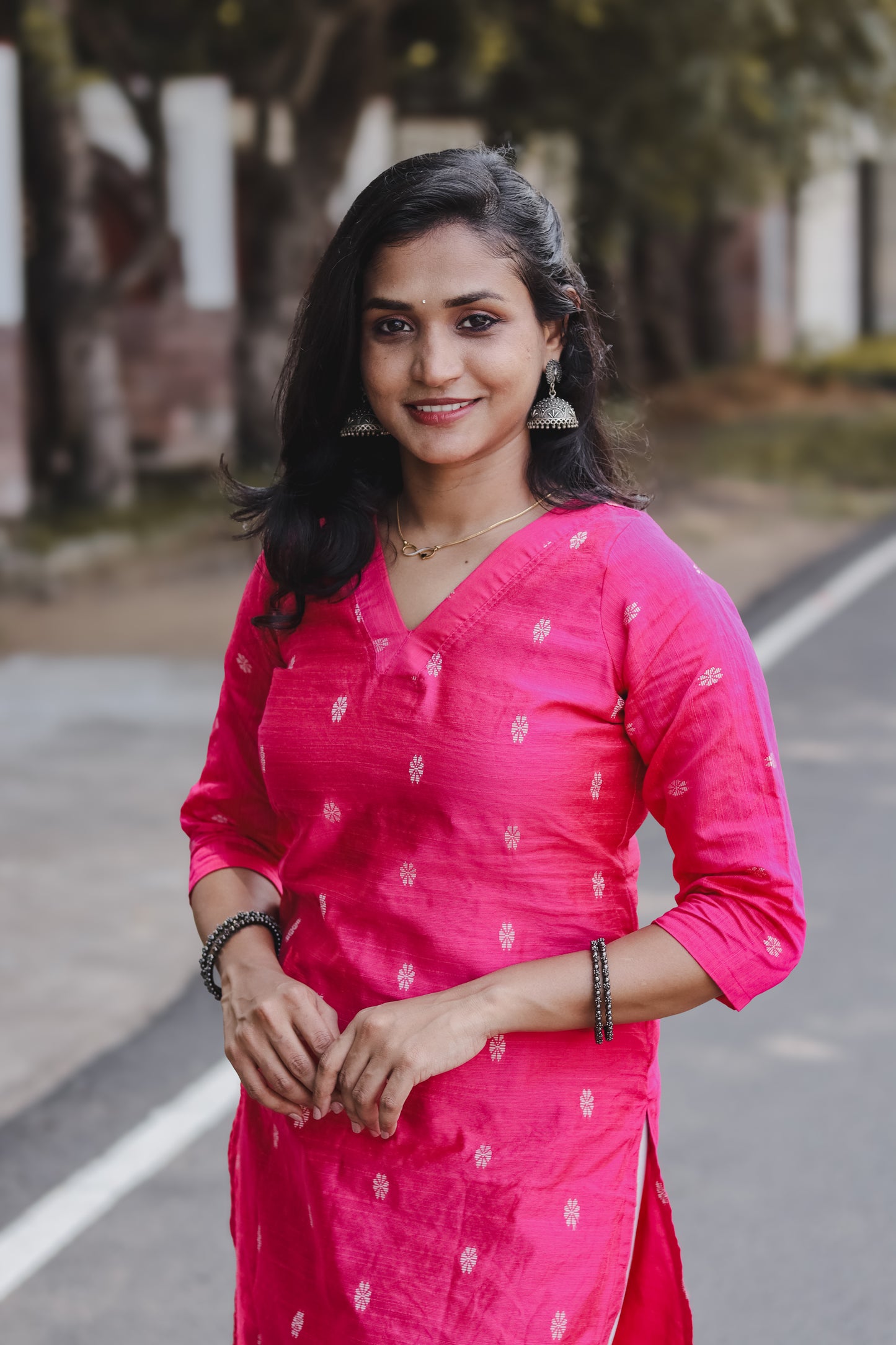 RUGHA 05 - Rani Pink Silk top with Kalamkari Duppata