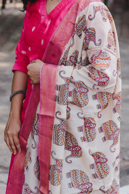 RUGHA 05 - Rani Pink Dupion Silk Top With Kalamkari Duppata