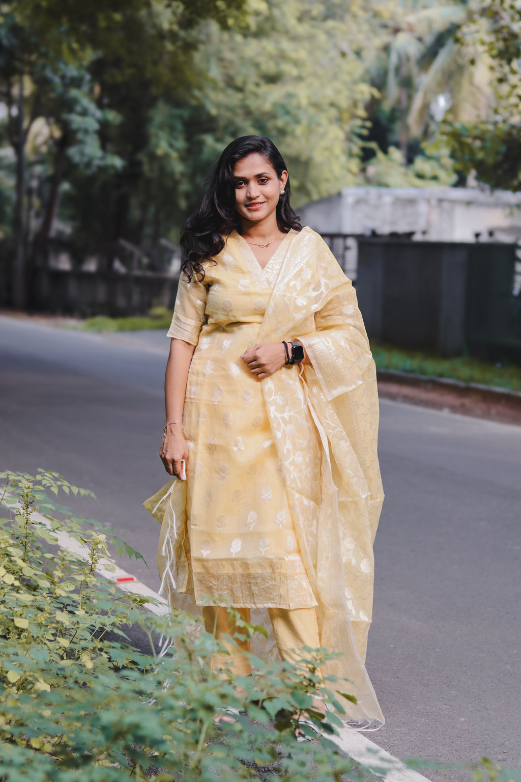 RUGHA 11 - Yellow Kota Doria Silk suit