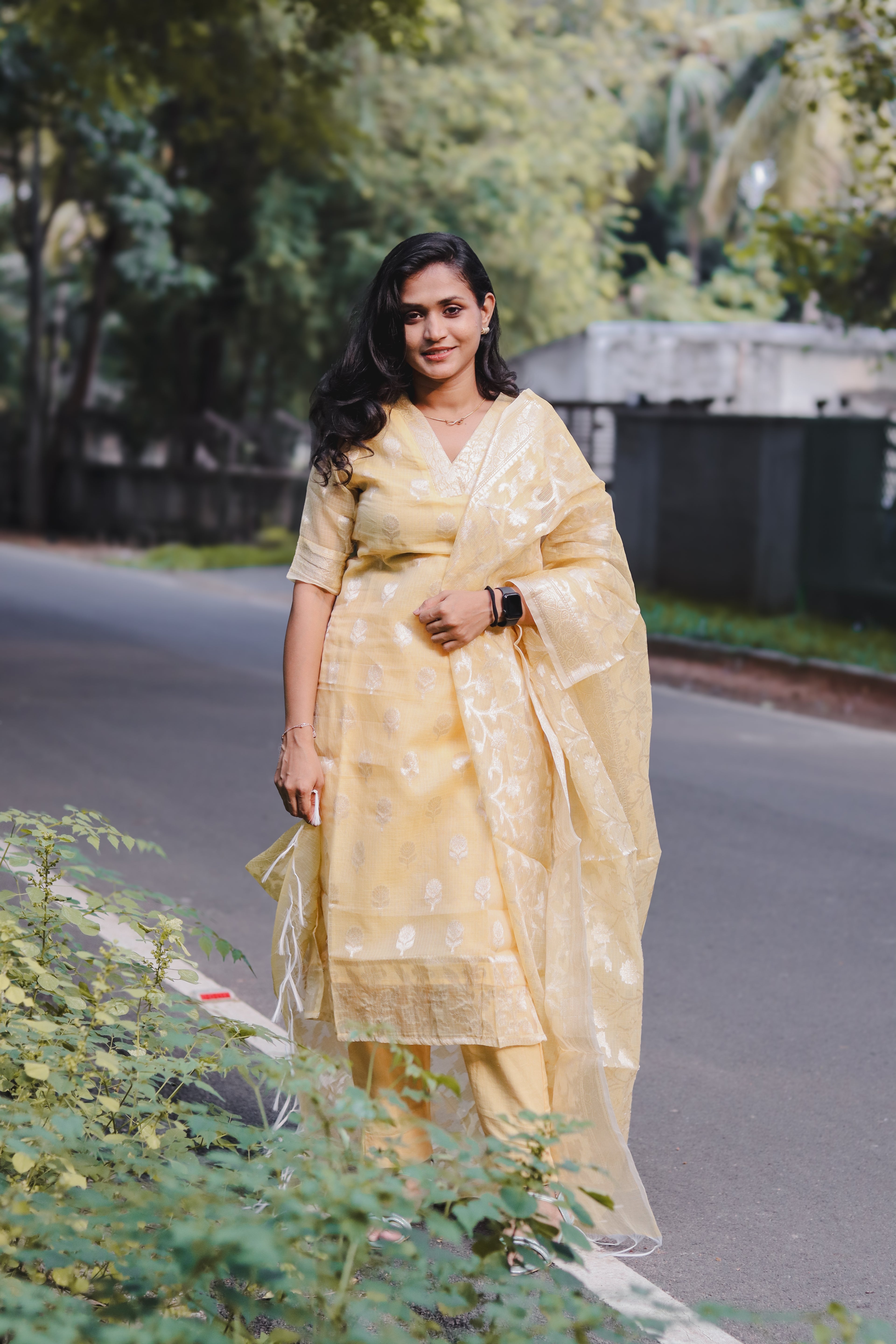 RUGHA 11 - Yellow Kota Doria Silk suit