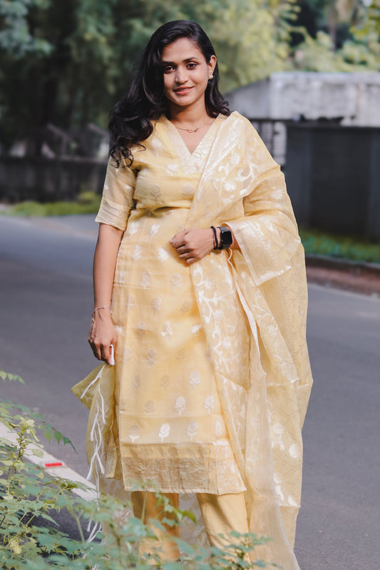 RUGHA 11 - Yellow Kota Doria Silk suit