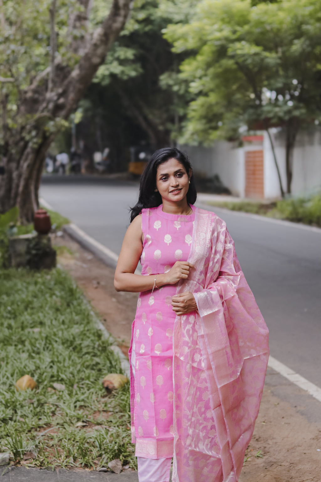 RUGHA 07 - Pink Kota Doria Silk Suit