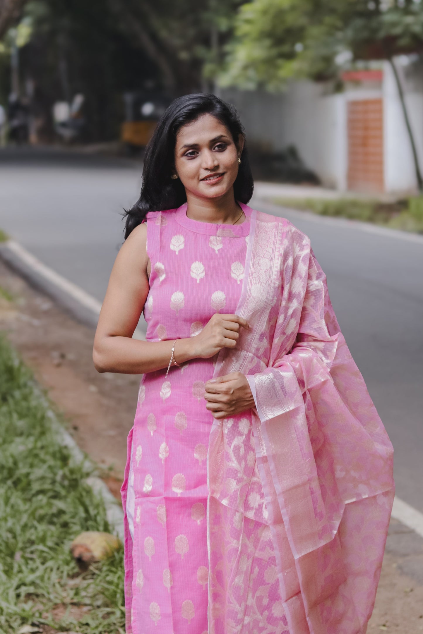 RUGHA 07 - Pink Kota Doria Silk Suit