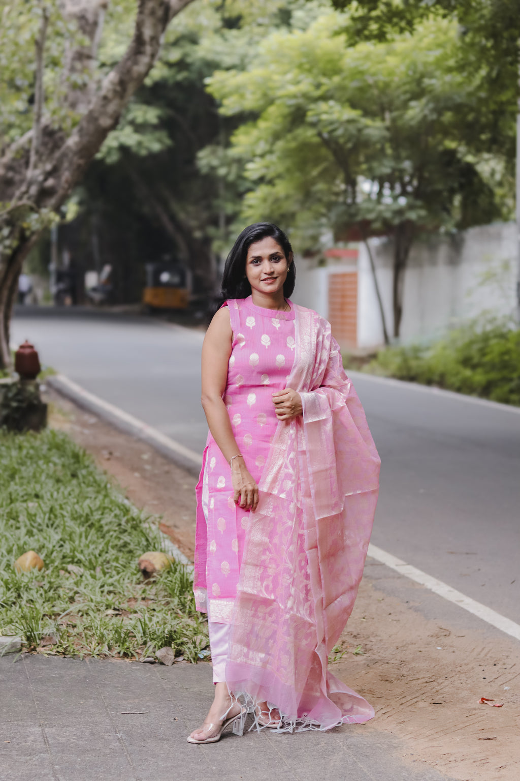 RUGHA 07 - Pink Kota Doria Silk Suit