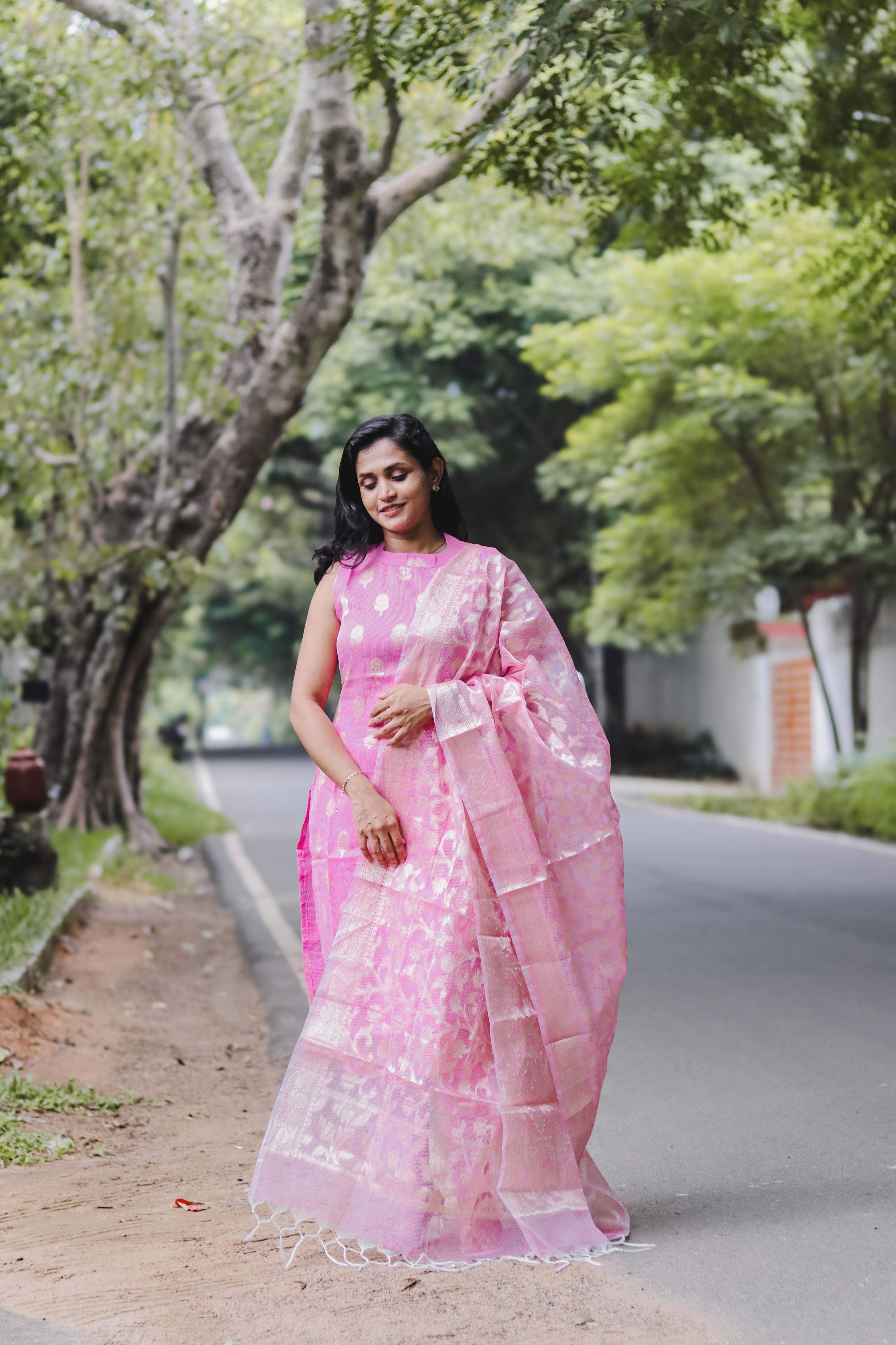 RUGHA 07 - Pink Kota Doria Silk Suit