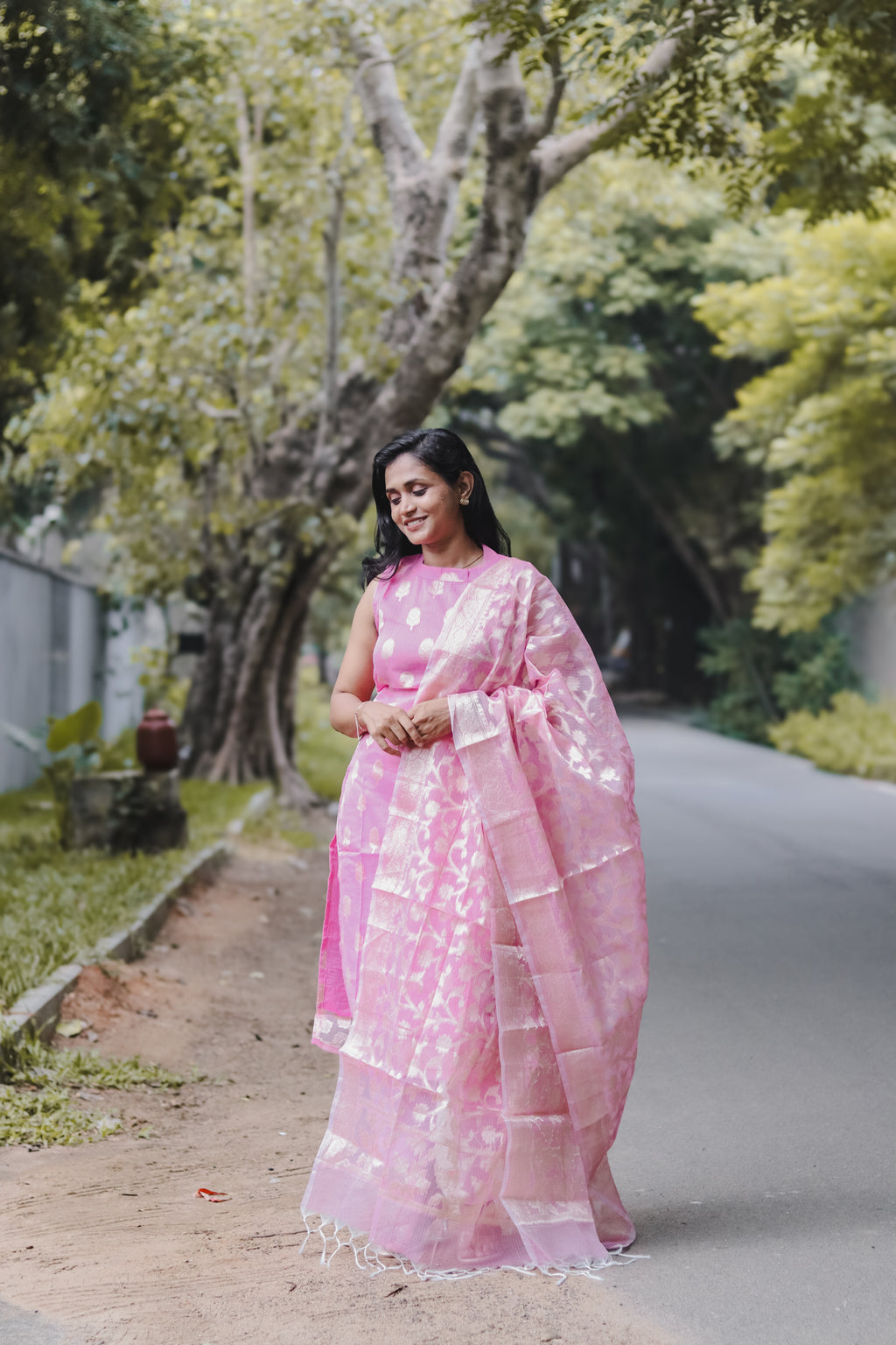 RUGHA 07 - Pink Kota Doria Silk Suit