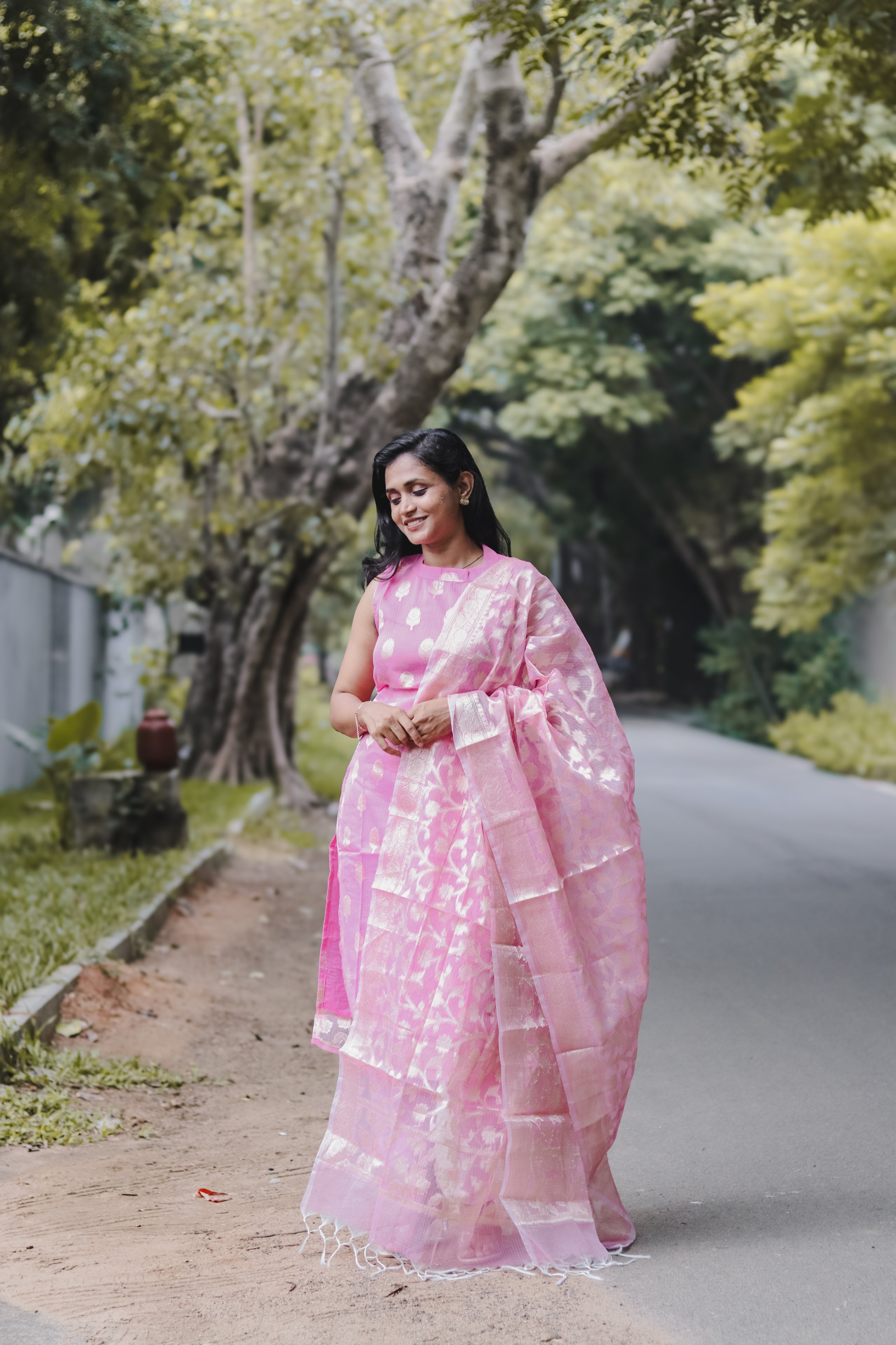 RUGHA 07 - Pink Kota Doria Silk Suit