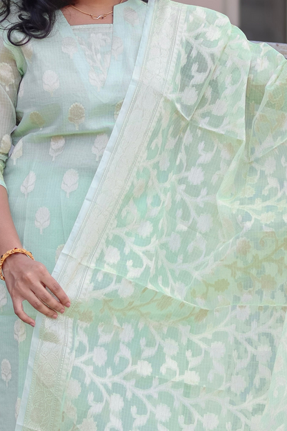 RUGHA 10 - Premium Banarasi Pastel Green Kota Doria Suit