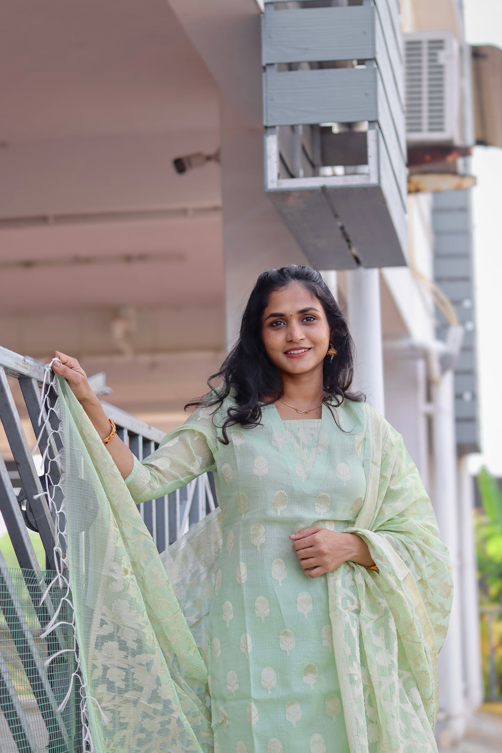 RUGHA 10 - Pista Green Kota Doria Silk suit