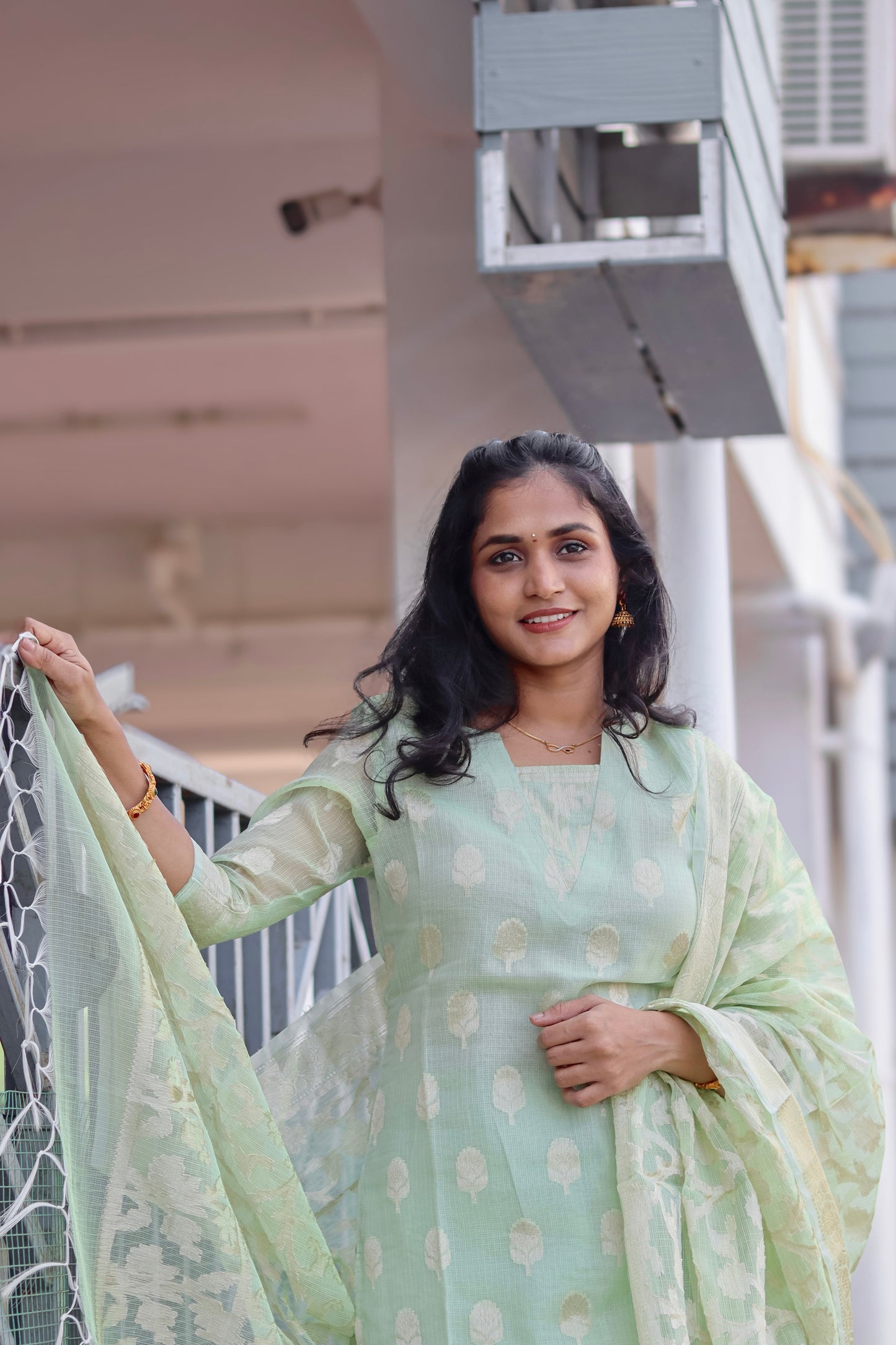 RUGHA 10 - Pista Green Kota Doria Silk suit