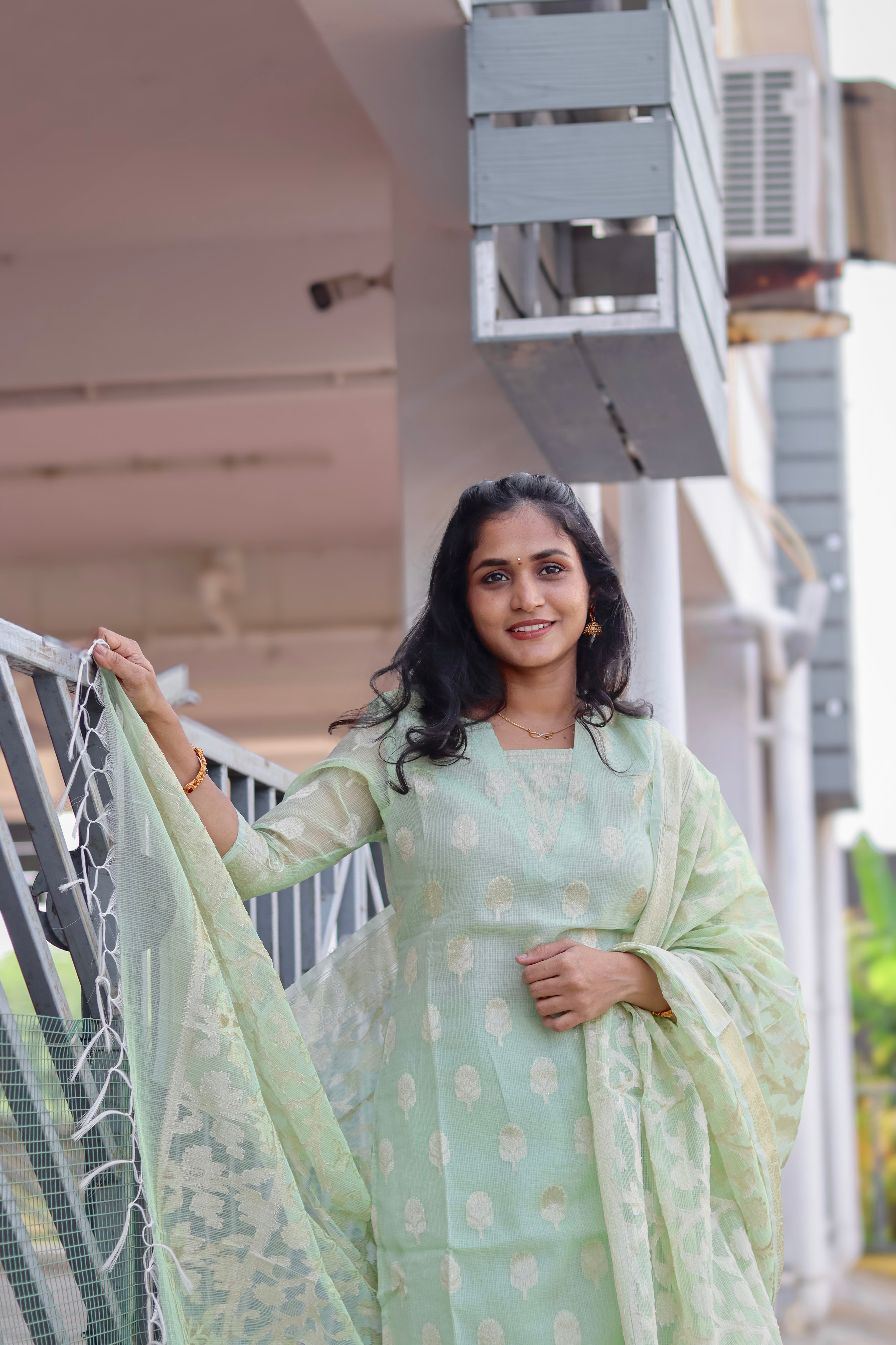 RUGHA 10 - Pista Green Kota Doria Silk suit