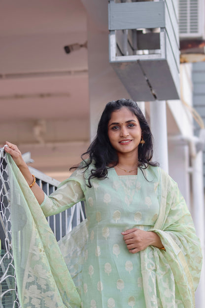 RUGHA 10 - Pista Green Kota Doria Silk suit