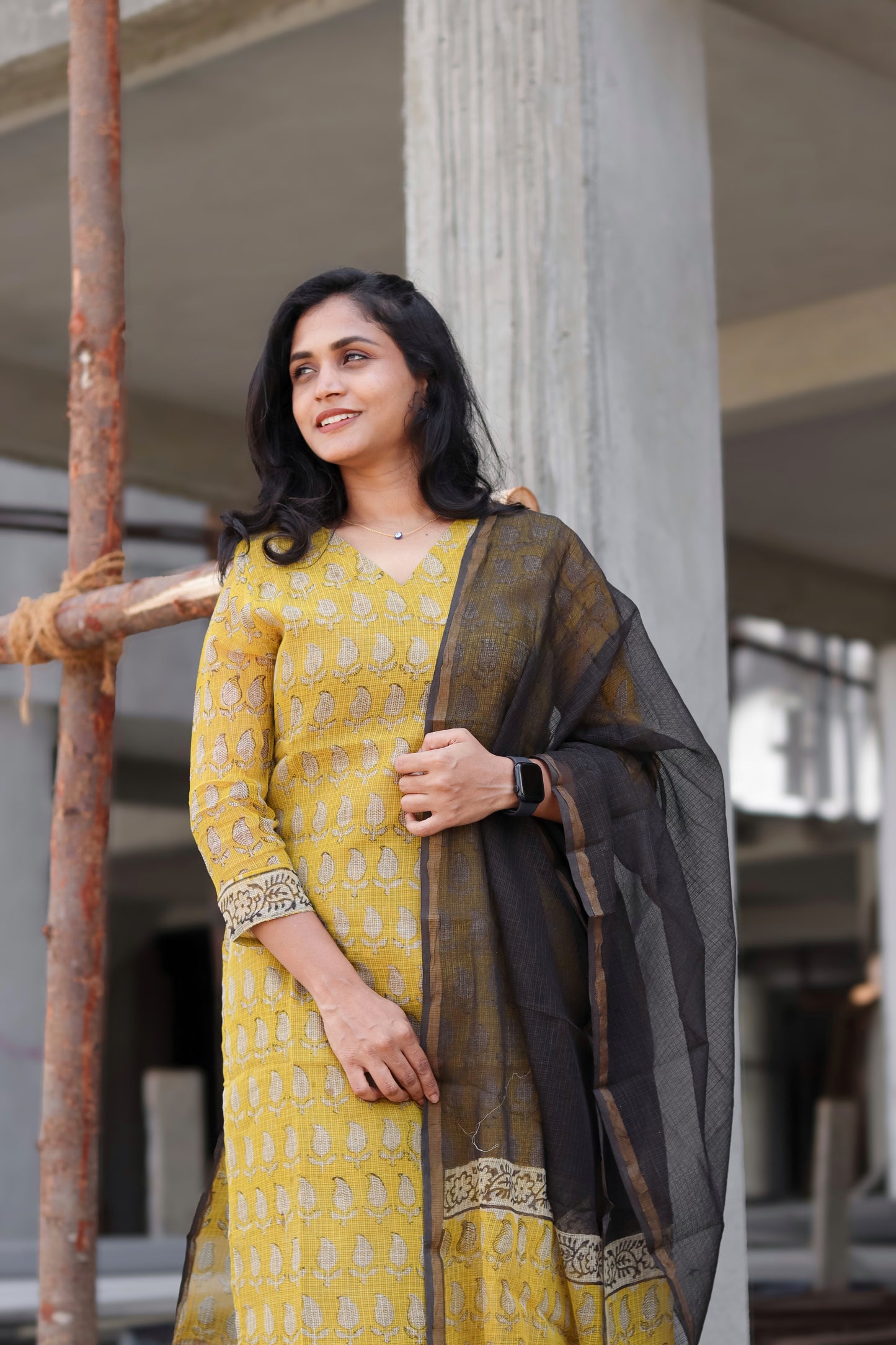 RUGHA 14 - Mustard Yellow Kota doria cotton