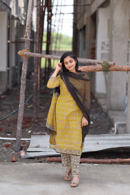 RUGHA 14 - Mustard Yellow Kota doria cotton