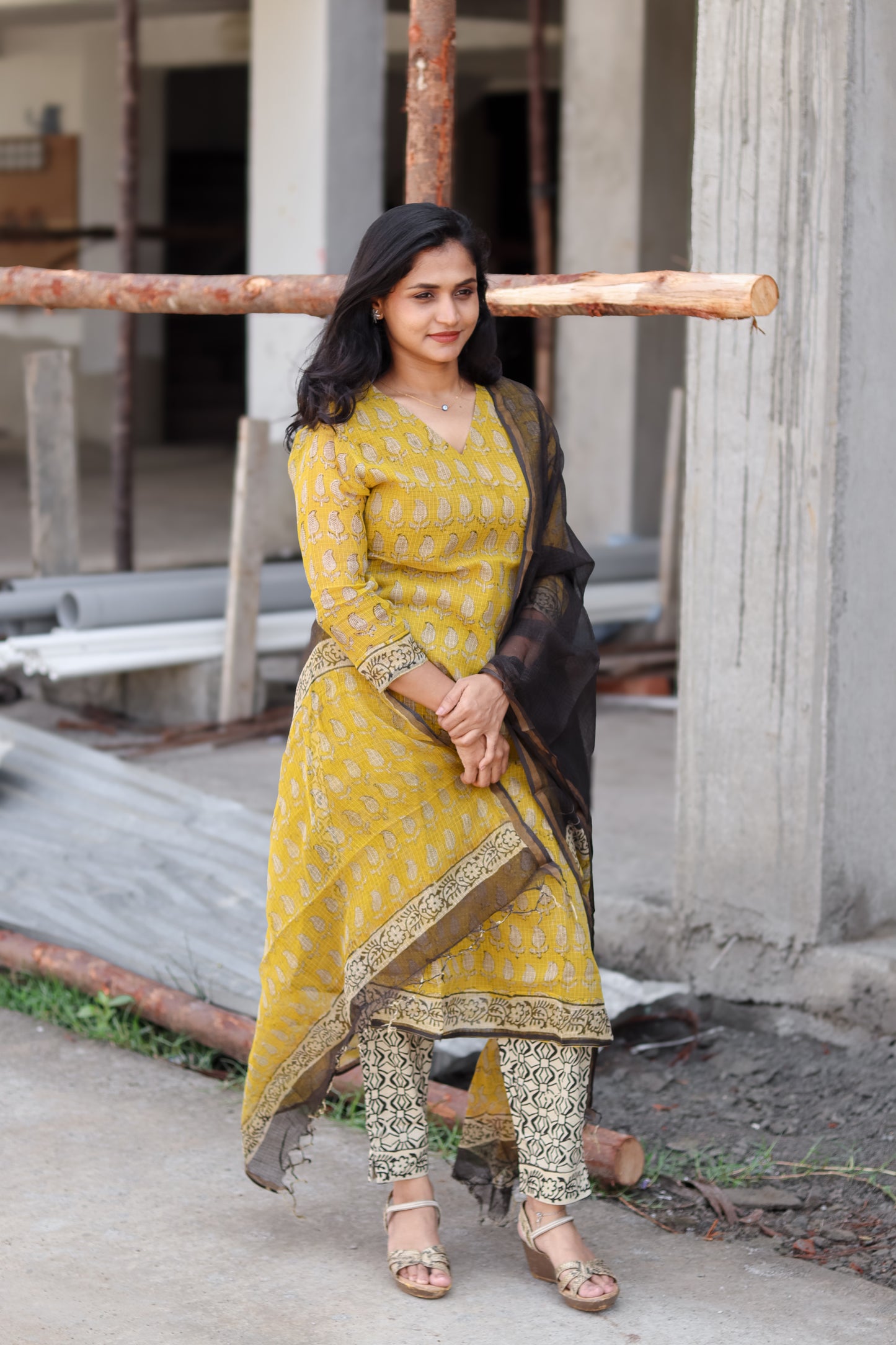 RUGHA 14 - Mustard Yellow Kota doria cotton