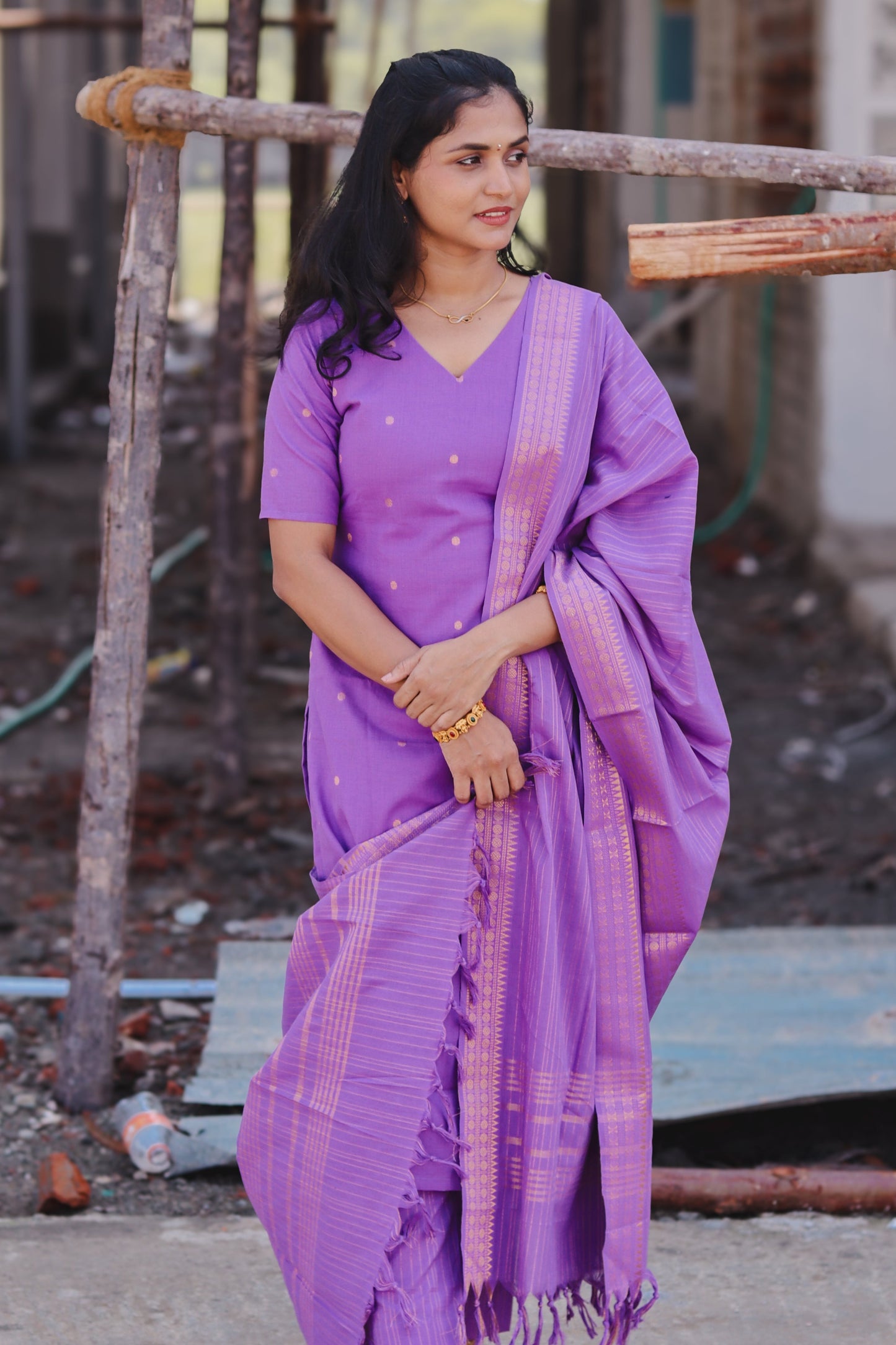 RUGHA 17 - Lavender Handloom Cotton Self Weaved Suit Set