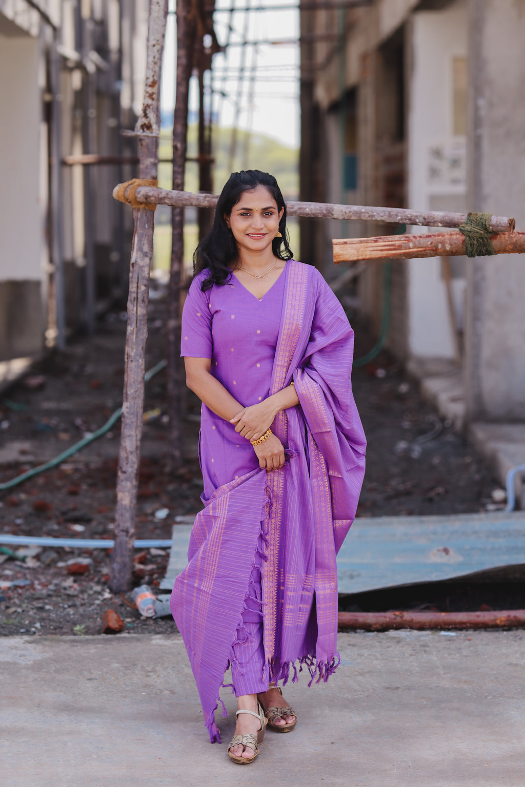 RUGHA 17 - Lavender Handloom Cotton Self Weaved Suit Set